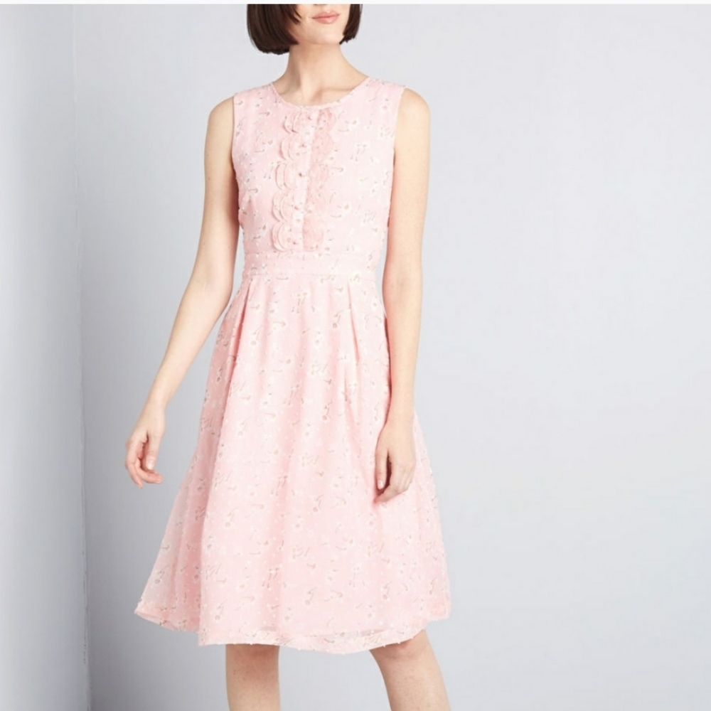 Modcloth Pink Floral Textured Fit & Flare Dress XL